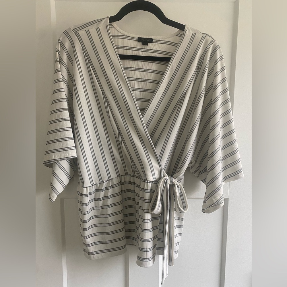 Striped Wrap Top with Tie Waist